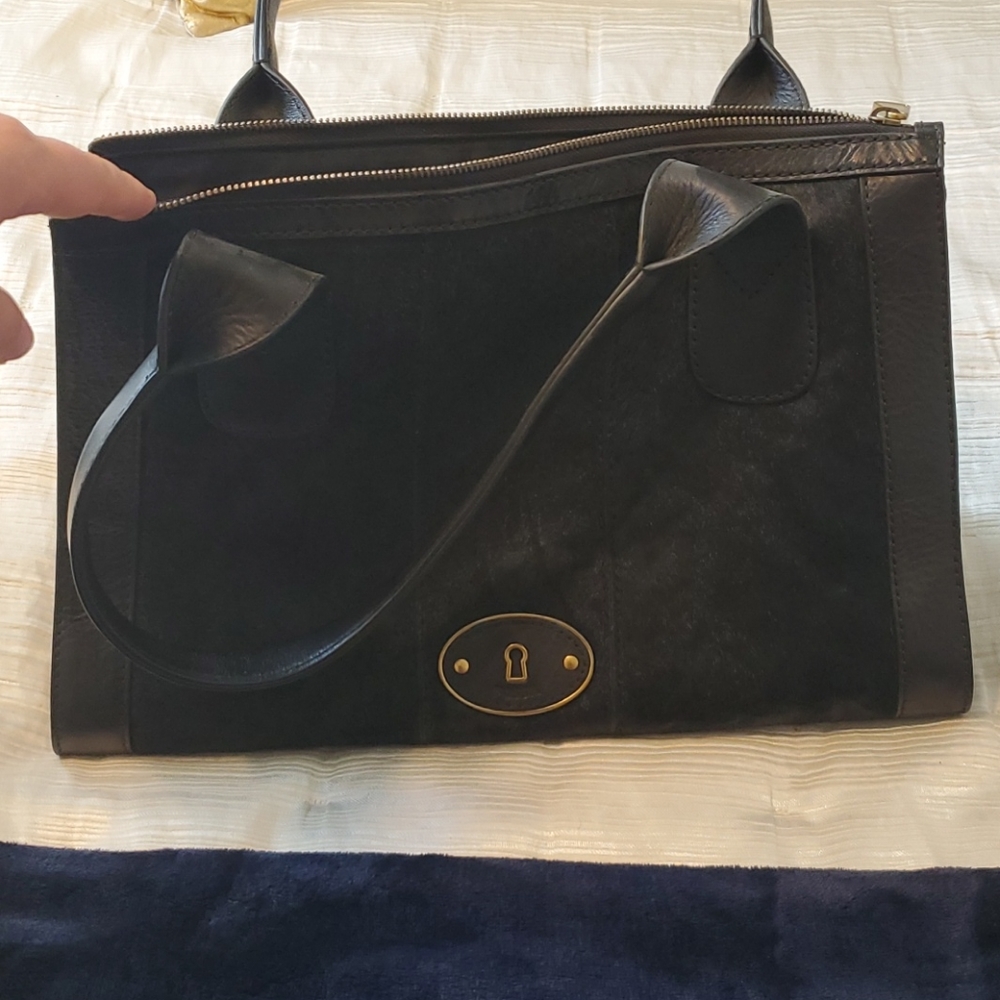 NWOT Fossil Black Faux Fur Handbag